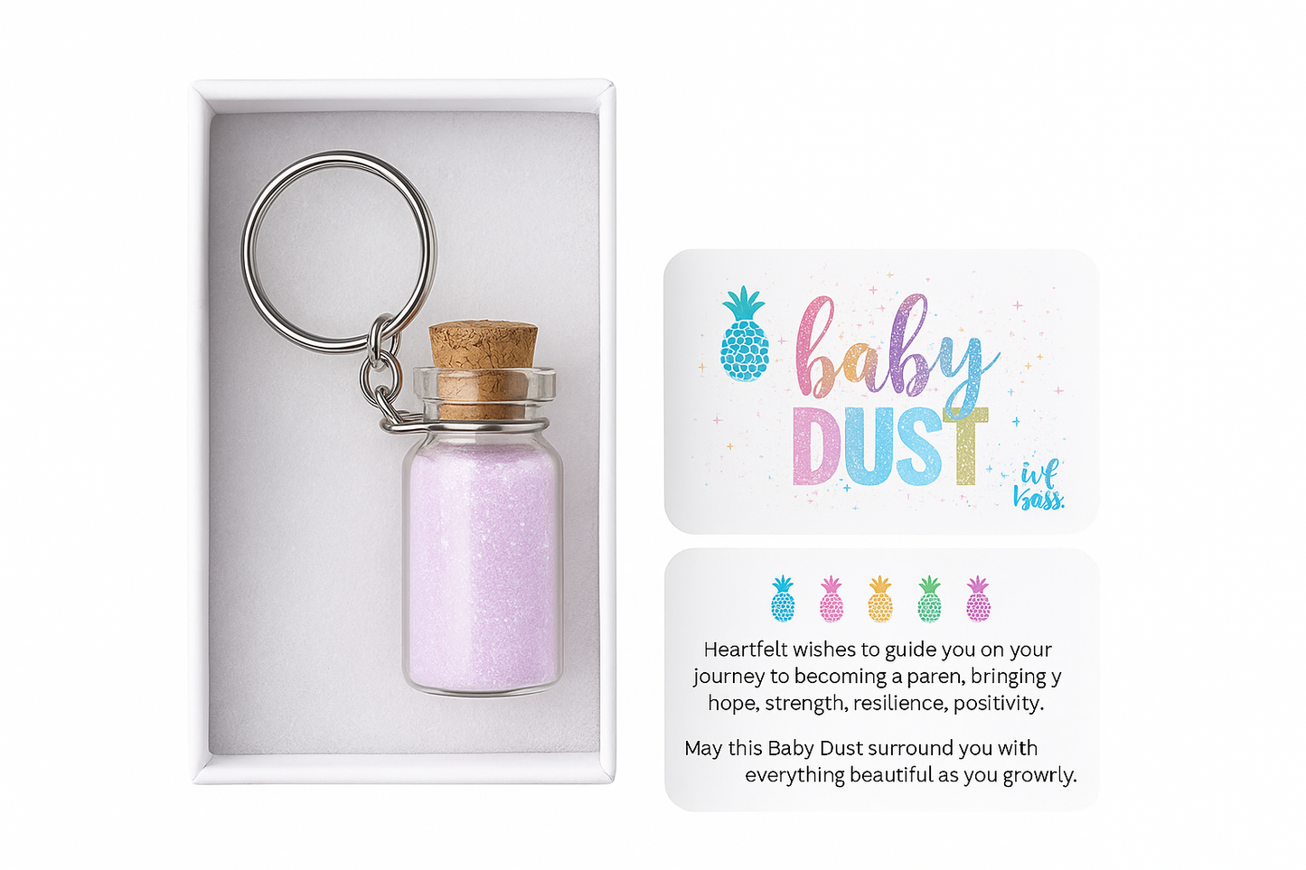 Baby Dust Keychain with Gift Card – Fertility Good Luck Charm for TTC, IVF, and Pregnancy Journey Support