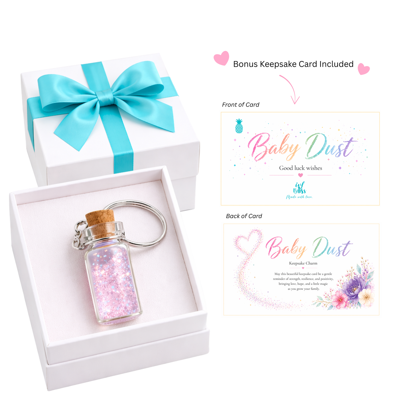 Baby Dust Keychain Gift with Card – Fertility Good Luck Charm for TTC, IVF, and Pregnancy Journey Support
