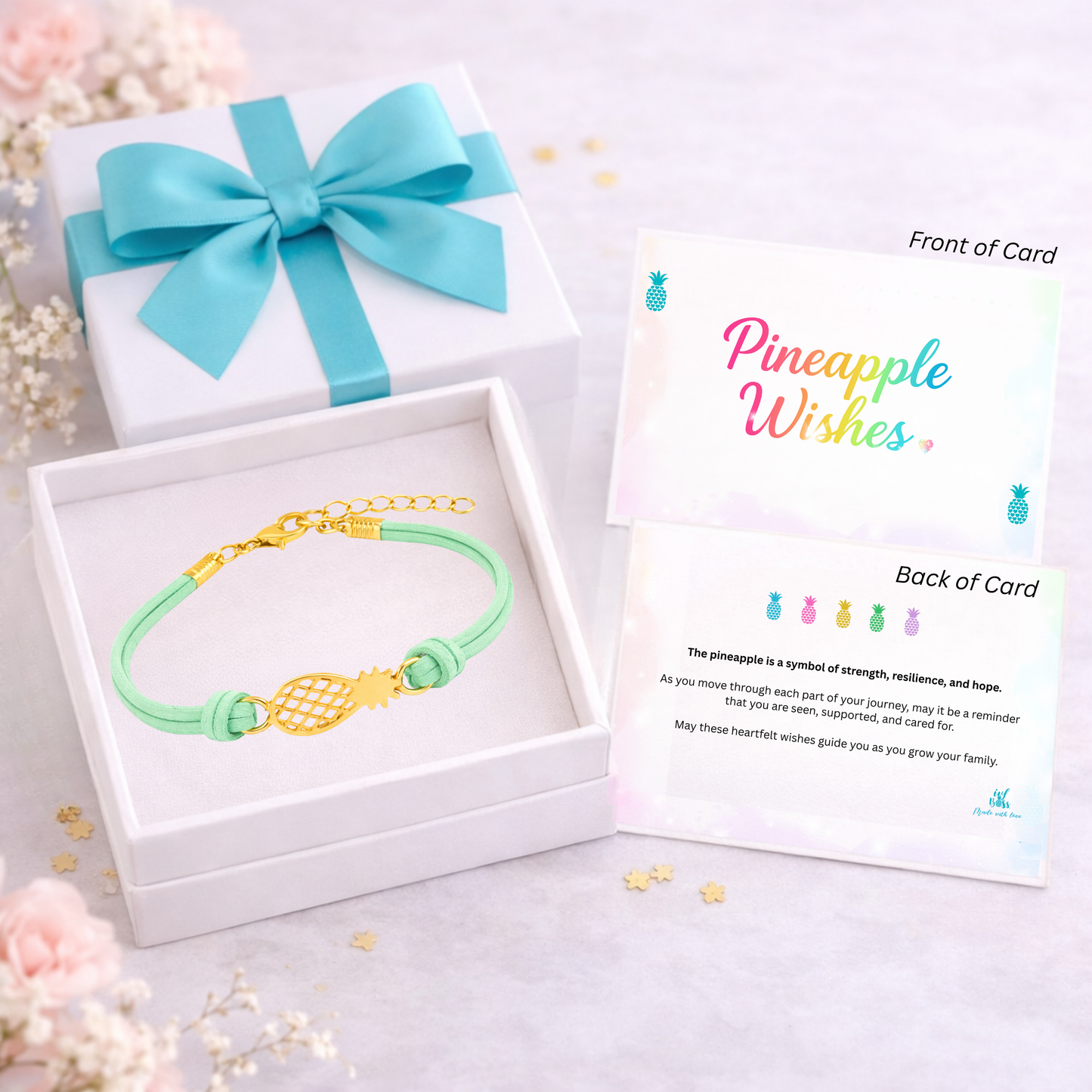 IVF Boss Pineapple Wishes Bracelet –  Sold Separately - Adjustable Cord Bracelet for IVF, Fertility, Adoption & Family Journeys