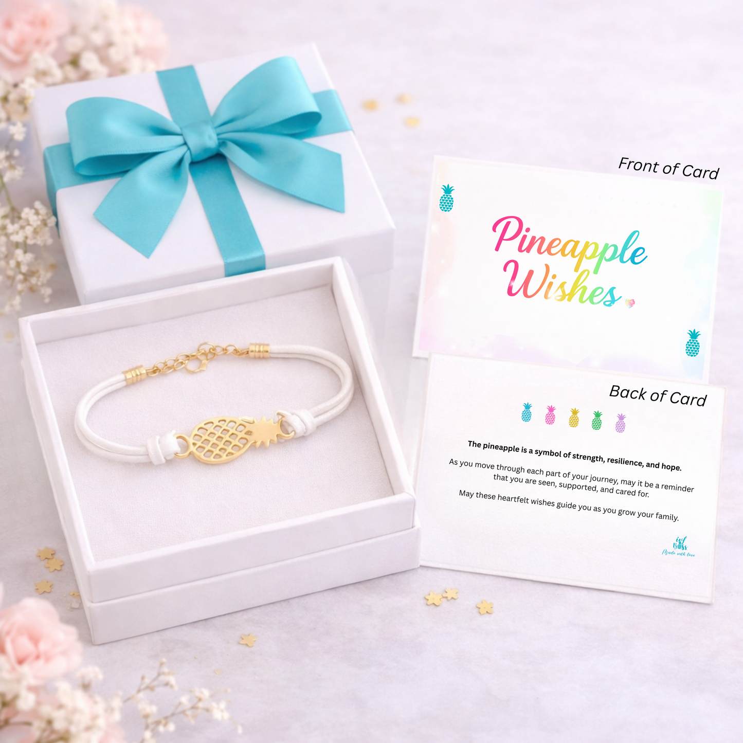IVF Boss Pineapple Wishes Bracelet –  Sold Separately - Adjustable Cord Bracelet for IVF, Fertility, Adoption & Family Journeys