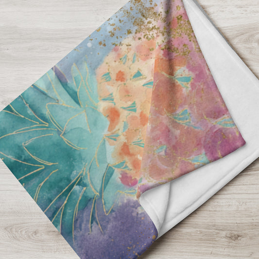 IVF Boss Pineapple Waves Throw Blanket: Soft Watercolor Pineapple Cozy Blanket for IVF, Fertility, Adoption and Family Journeys