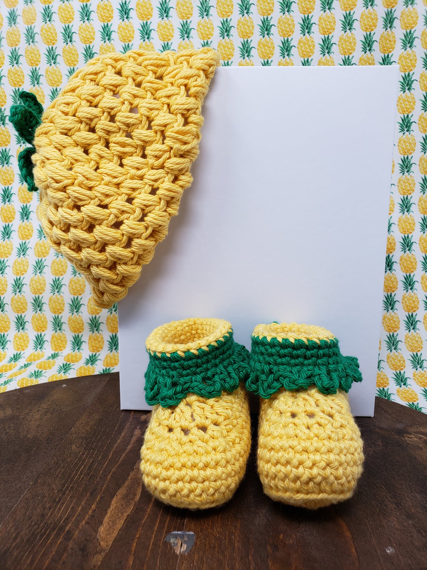 Handmade Pineapple Beanie and Booties for Baby - Expecting Pregnancy Gift
