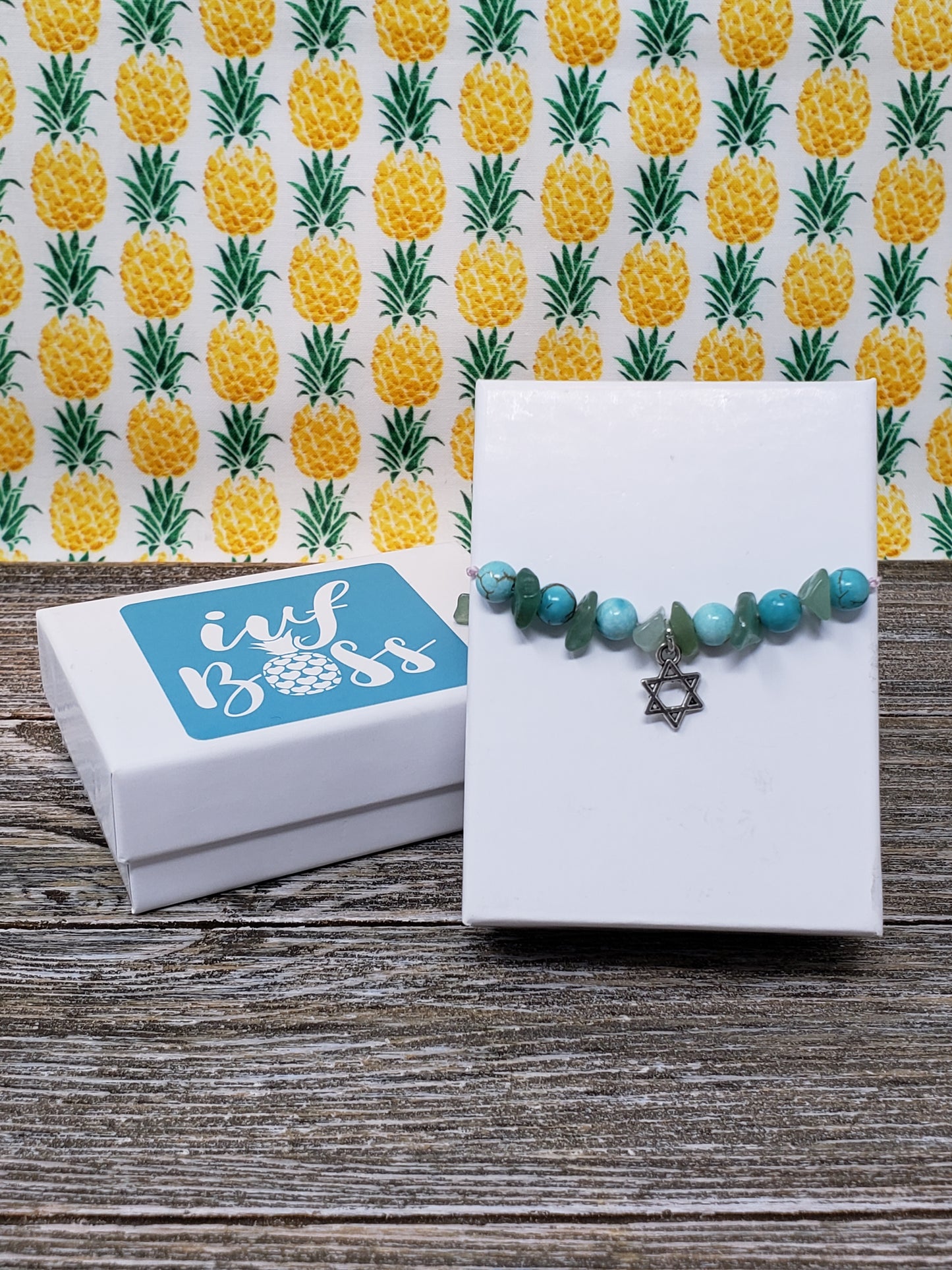 Handmade Star of David Bracelet with Turquoise Stone Fertility Gift